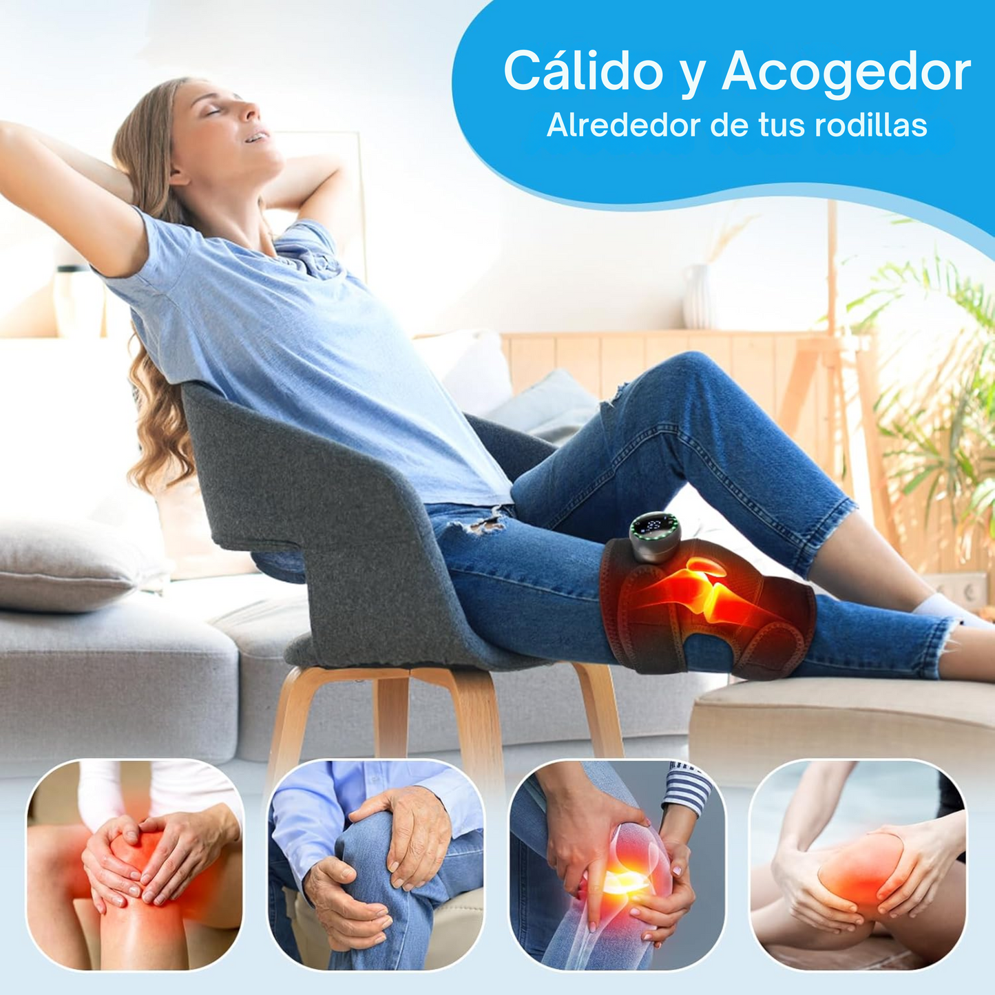 Masajeador de Rodilla con Calor y Vibración Ajustable